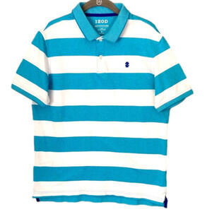 IZOD Polo Shirt Advantage Performance Natural Stretch Teal White Stripe Mens M
